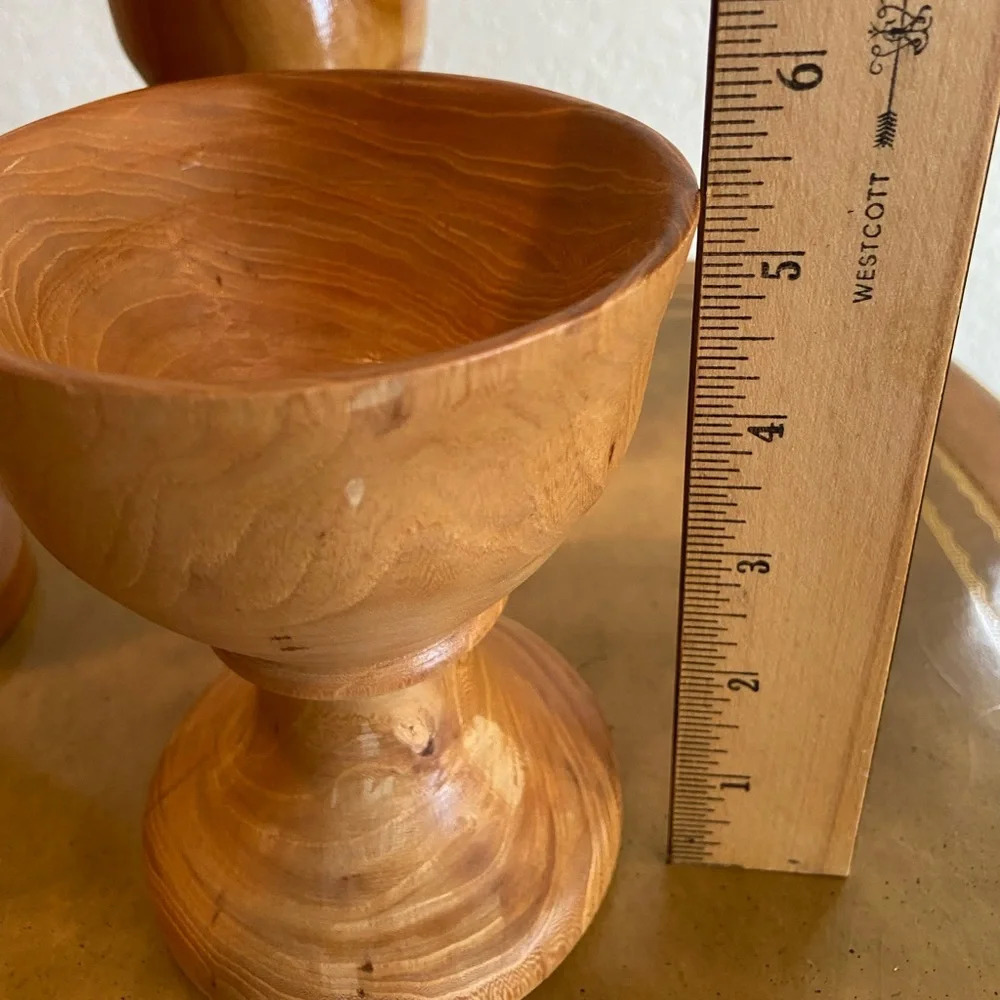 Set of 3 Turned Wood Bob Humbert Goblet Cups Elm Cherry Dogwood - Picture 8 of 12